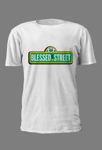 Exclusive "BLESSED ON EVERY STREET" Short-Sleeve Round Neck Cotton T-Shirt