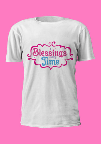 Exclusive "BLESSINGS EVERY TIME" Short-Sleeve Round Neck Cotton T-Shirt
